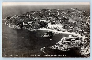 Acapulco Mexico Postcard An Aerial View of Hotel Caleta c1950's RPPC Photo