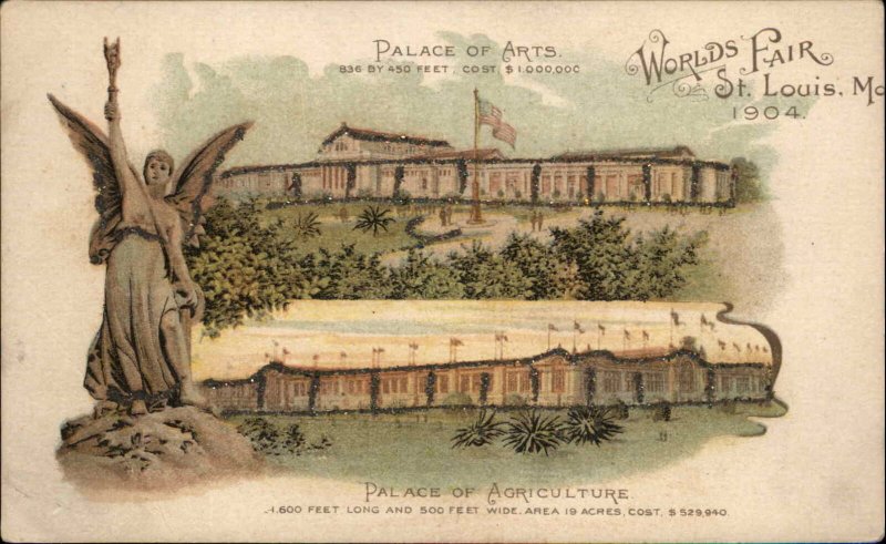 St Louis 1904 Worlds Fair Expo Arts Palace Agriculture Palace Glitter Postcard