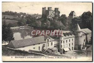 Old Postcard Bourbon L & # 39Archambault Chateau Mill and & # 39etang