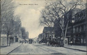 Antique Postcard MILFORD MASS MA Main Street Scene TROLLEY STREETCAR