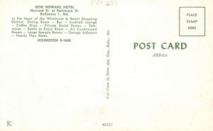 Vintage Postcard New Howard Hotel Wholesale Retail Shopping Center Baltimore MD