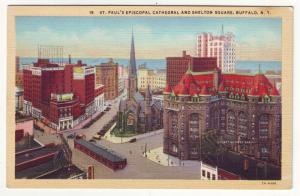 P332 JLs postcard old st pauls cathedral & shelton sq buffalo ny birdseye view