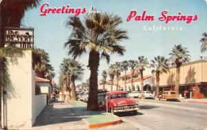 PALM SPRINGS, CA California  PALM CANYON DRIVE  50's Cars~Woody  1954 Postcard