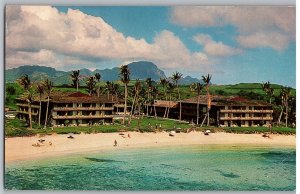 Poipu Beach Resort Vacationers on Beach Palm Trees Hawaii Postcard Posted 1994