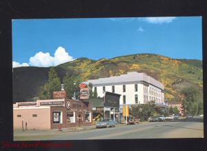 ASPEN COLORADO DOWNTOWN STREET SCENE ICE CREAM SIGN CORVAIR MONZA POSTCARD