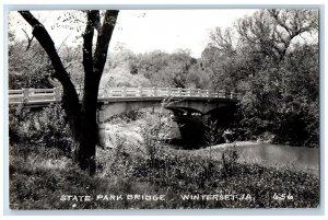 Winterset Iowa IA Postcard RPPC Photo State Park Bridge Scene c1940's Vintage