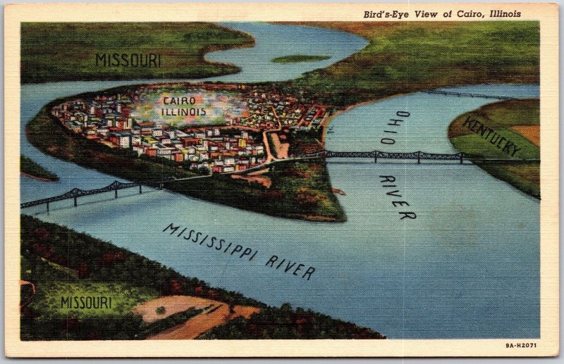 Cairo Illinois ILL, Bird's-Eye View of Ohio and Mississippi River, Postcard