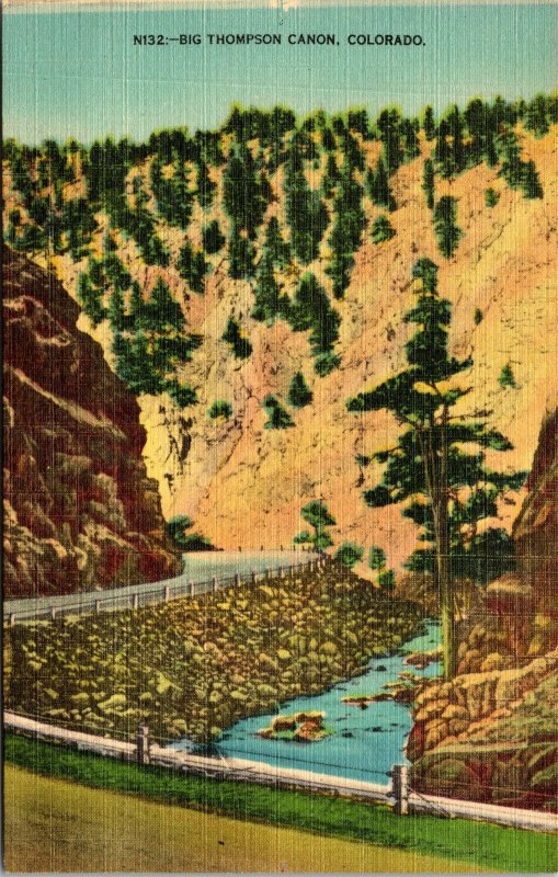 Vtg Big Thompson Canyon Rocky Mountain National Park Colorado CO Linen Postcard