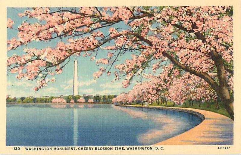 Washington Monument & Cherry Blossoms Washington DC Linen