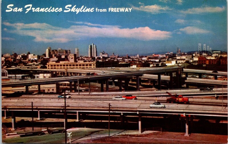 San Francisco Skyline From Freeway Interchange US 101 California CA Postcard VTG 