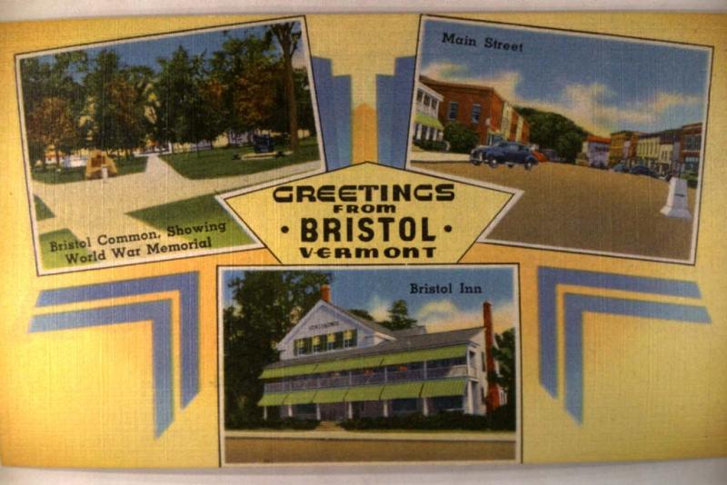 Unused Linen BRISTOL INN & MAIN STREET in Bristol Vermont VT postcard y2812