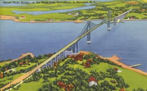 Mount Hope Bridge Providence To Newport RI c1955 Vintage Linen Postcard D13