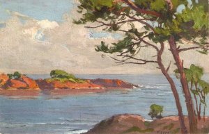 Beautiful landscape. Dans l'Esterel Old vintage Swiss, artis...