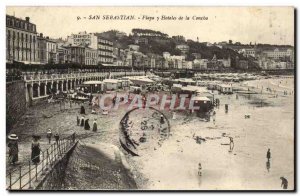 Old Postcard Spain Espana Spain San Sebastian Playa Concha y hoteles