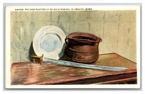 Sword Pot and Platter of Miles Standish Plymouth MA UNP WB Postcard J19