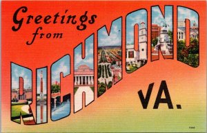 Greetings From Richmond Virginia Large Letter Linen
