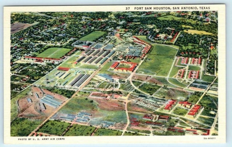 San Antonio FORT SAM HOUSTON, Texas TX ~ Aerial View  c1940s Linen Postcard