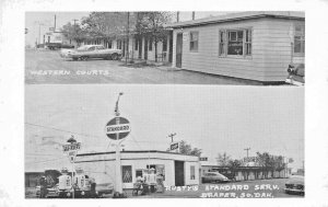 Draper SD Rusty's Standard Gas Station Western Courts Duo Views Postcard 