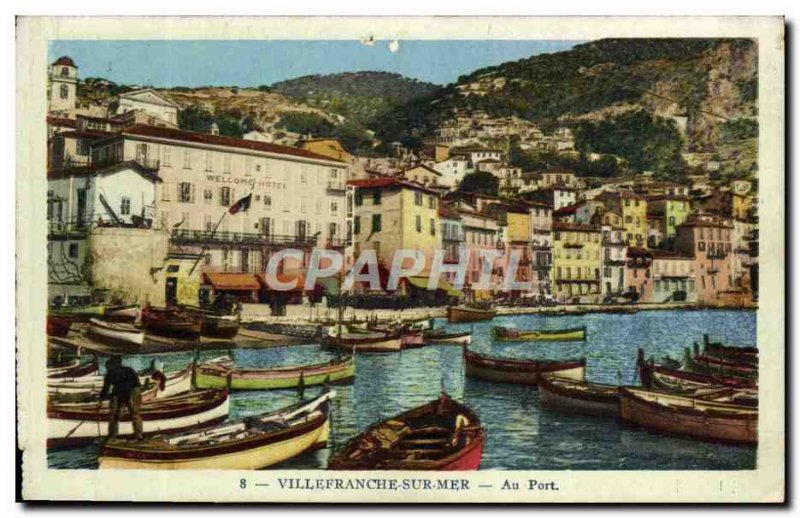 Old Postcard Villefranche Sur Mer At Boat Harbor
