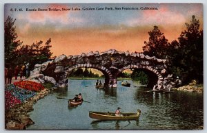 California~Rustic Stone Bridge @ Stow Lake In Golden Gate Park~Vintage Postcard