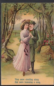 Romance Postcard - Romantic Couple, Strolling Along Humming a Song  DP512