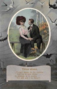 Greeting THINE ALONE Man & Women In Hat On Bench  ROMANTIC POEM c1910's Postcard