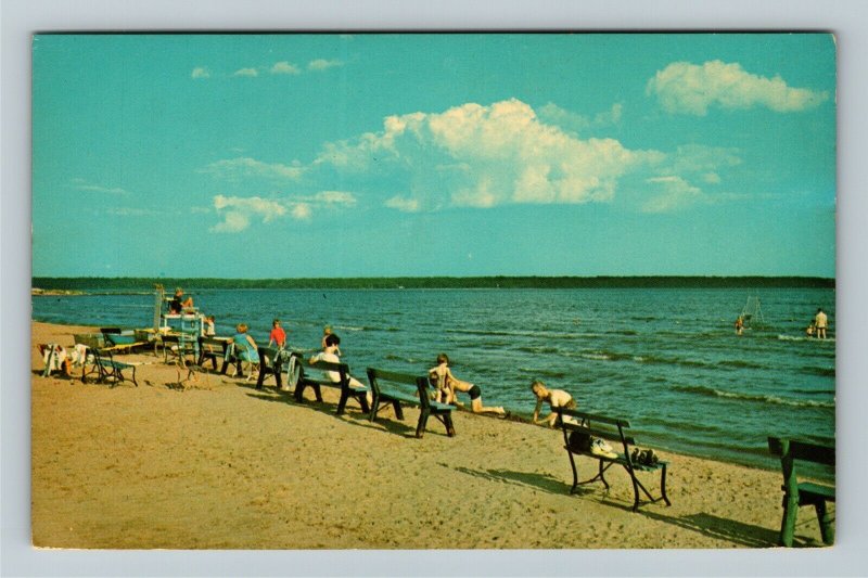Gladstone MI- Michigan, Bathing Beach, Chrome Postcard 