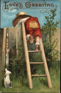 Clapsaddle Valentine Int'l Art Boy Climbing Ladder c1910 Vintage Postcard