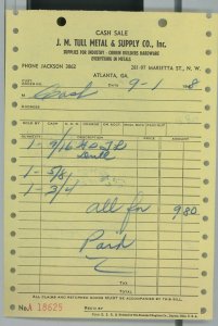 1948 J.M. Tull Metal & Supply Inc. 281-97 Marietta St Atlanta Ga Invoice 142