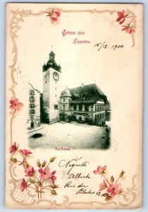 Lucerne Switzerland Postcard Greetings from Luzern City Hall 1900 Antique