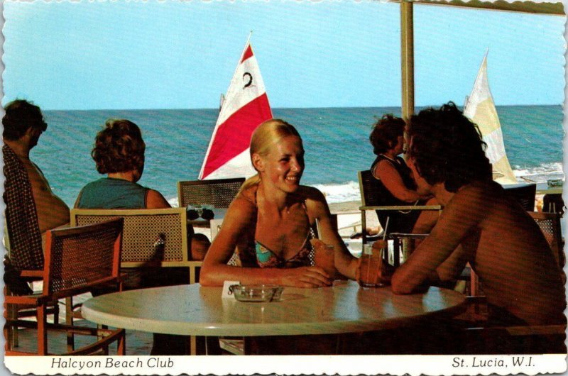 VINTAGE CONTINENTAL SIZE POSTCARD HALCYON BEACH CLUB ST. LUCIA WEST INDIES 1970s