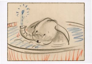 Dumbo Takes A Bath Original Storyboard Painting Film Movie Postcard