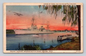 Vintage Texas Cruiser Houston Buffalo River San Jacinto Postcard