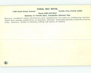 Unused Pre-1980 CORAL ROC MOTEL Florida City Florida FL M3332