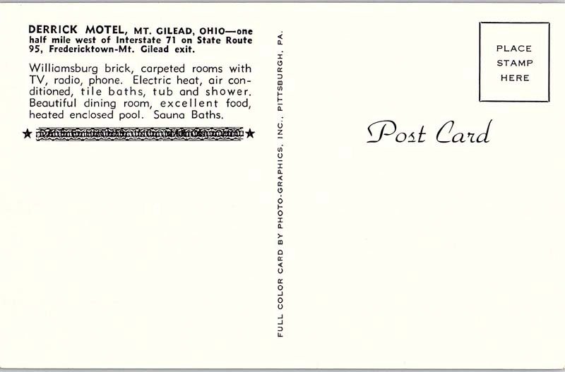Postcard MOTEL SCENE Mt. Gilead Ohio OH AI7421
