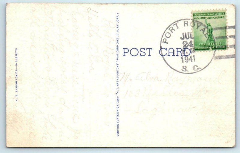 RAY WALTERS? Shadow Comics SEXY SILHOUETTE Camping Tent 1941 Risque Postcard 