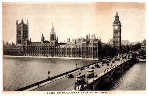 Houses Of Parliament Showing Big Ben London England Black And White Postcard