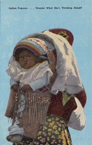 Postcard Native American Baby Indian Papoose Wonder What She's Thinking