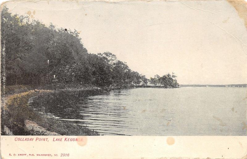 Lake Kegonsa Wisconsin~Colladay Point~Grassy Shore~c1910 Postcard