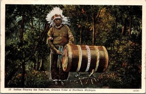 Postcard Indian Playing the Tom-Tom, Ottawa Tribe of Northern Michigan