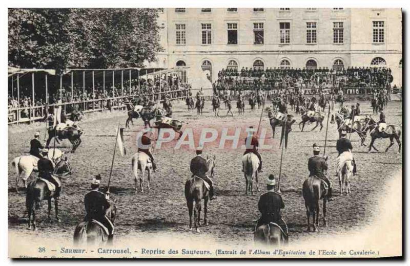 Old Postcard Horse Riding Equestrian Saumur Carrousel Recovery jumpers