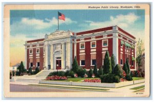 Muskogee Oklahoma OK Postcard Muskogee Public Library Building Hand Drawn Art