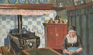 Ethnography topical vintage fine art postcard Netherlands typical house stove