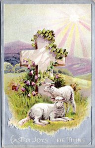 Postcard Easter Joys be Thine - Lambs and Cross