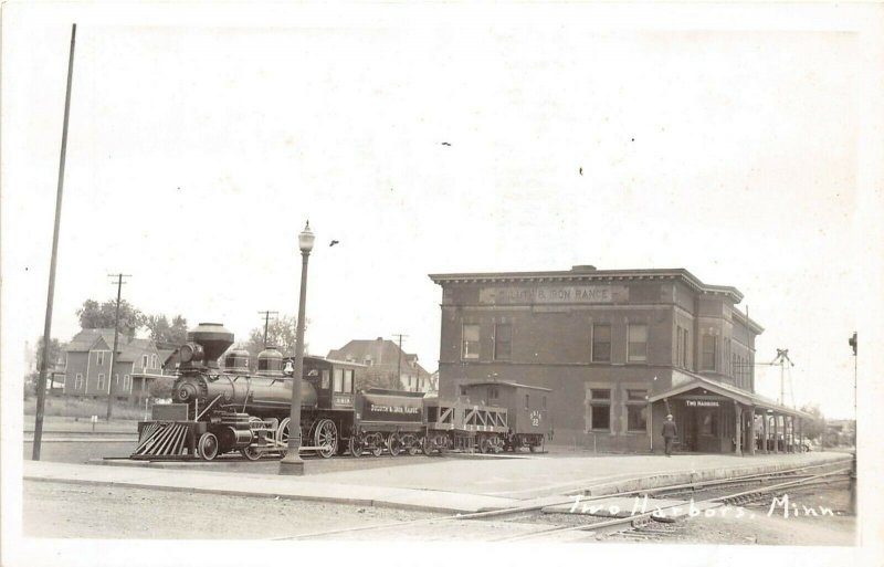 D4/ Two Harbors Minnesota Mn Real Photo RPPC Postcard Iron Ore Train c30s