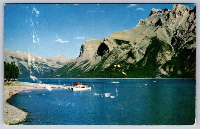 Lake Minnewanka, Banff National Park Alberta, 1952 Byron Harmon Chrome Postcard
