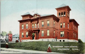 Windham High School Willimantic Connecticut CT c1910 to Dawson YT Postcard H5