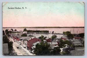 J91/ Sackets Harbor New York Postcard c1910 Birdseye View 408