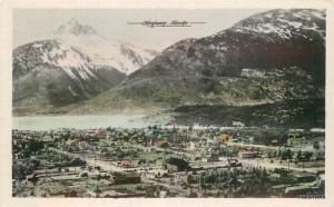 1950s Hand Tinted Aerial View SKAGWAY ALASKA postcard 16-101