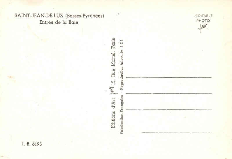 Vintage Postcard Saint Jean De Luz Basses Pyrenees Entree De La Baie France RPPC